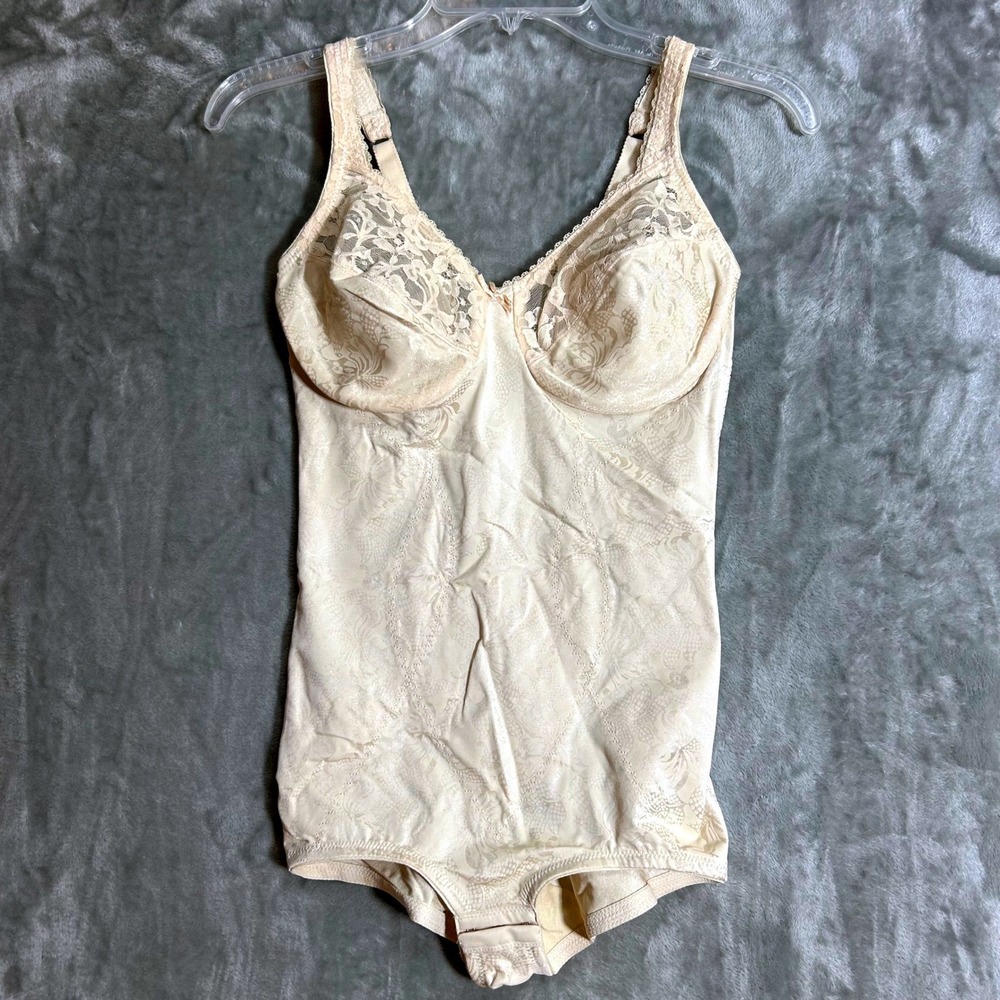 Flexees Maidenform 6856 Women Beige Floral Jacquard Firm Control Body Shaper 36C
